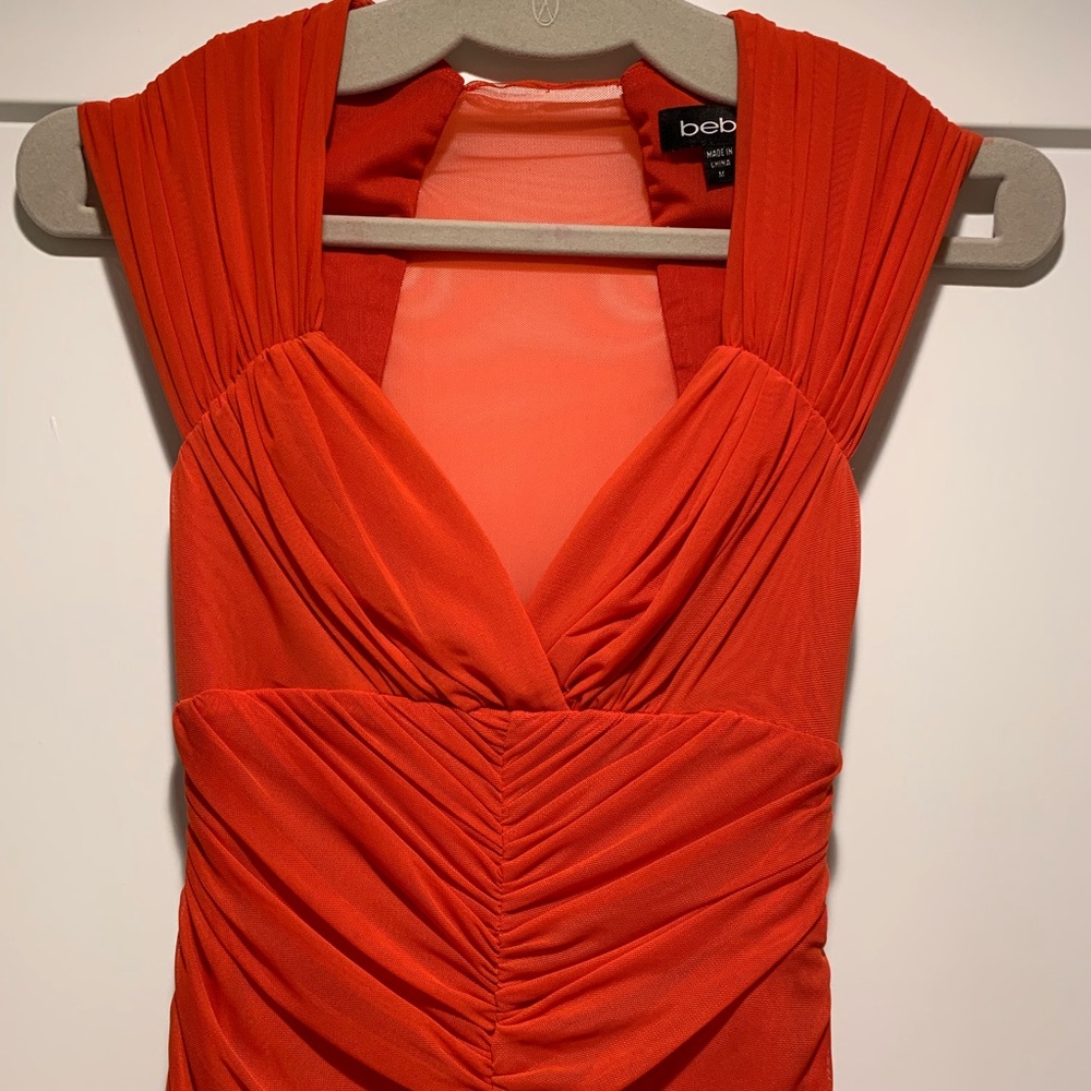 Bebe ruched orange dress